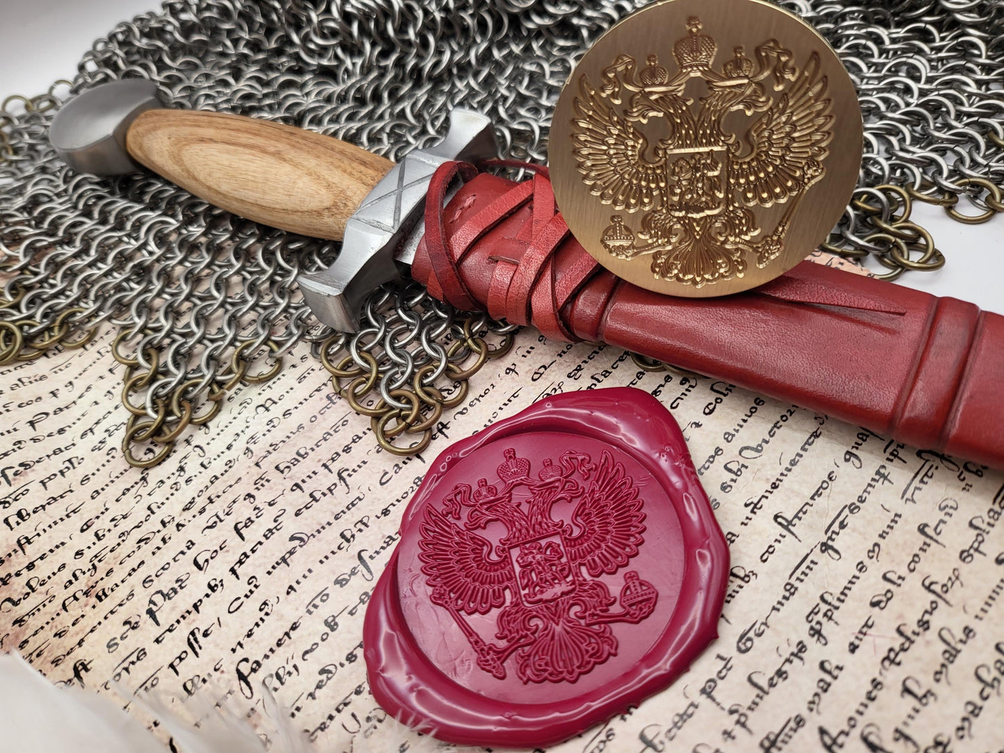 Imperial Russian Coat of Arms Wax Seal – Double-Headed Eagle with Saint George