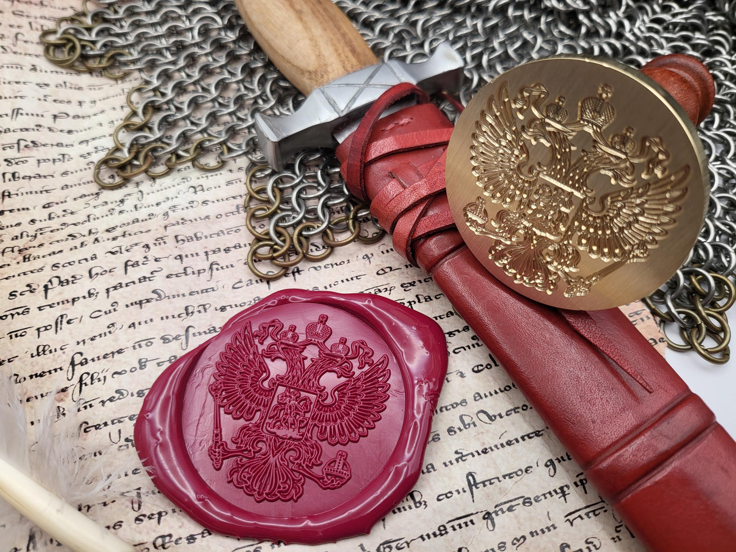 Imperial Russian Coat of Arms Wax Seal – Double-Headed Eagle with Saint George