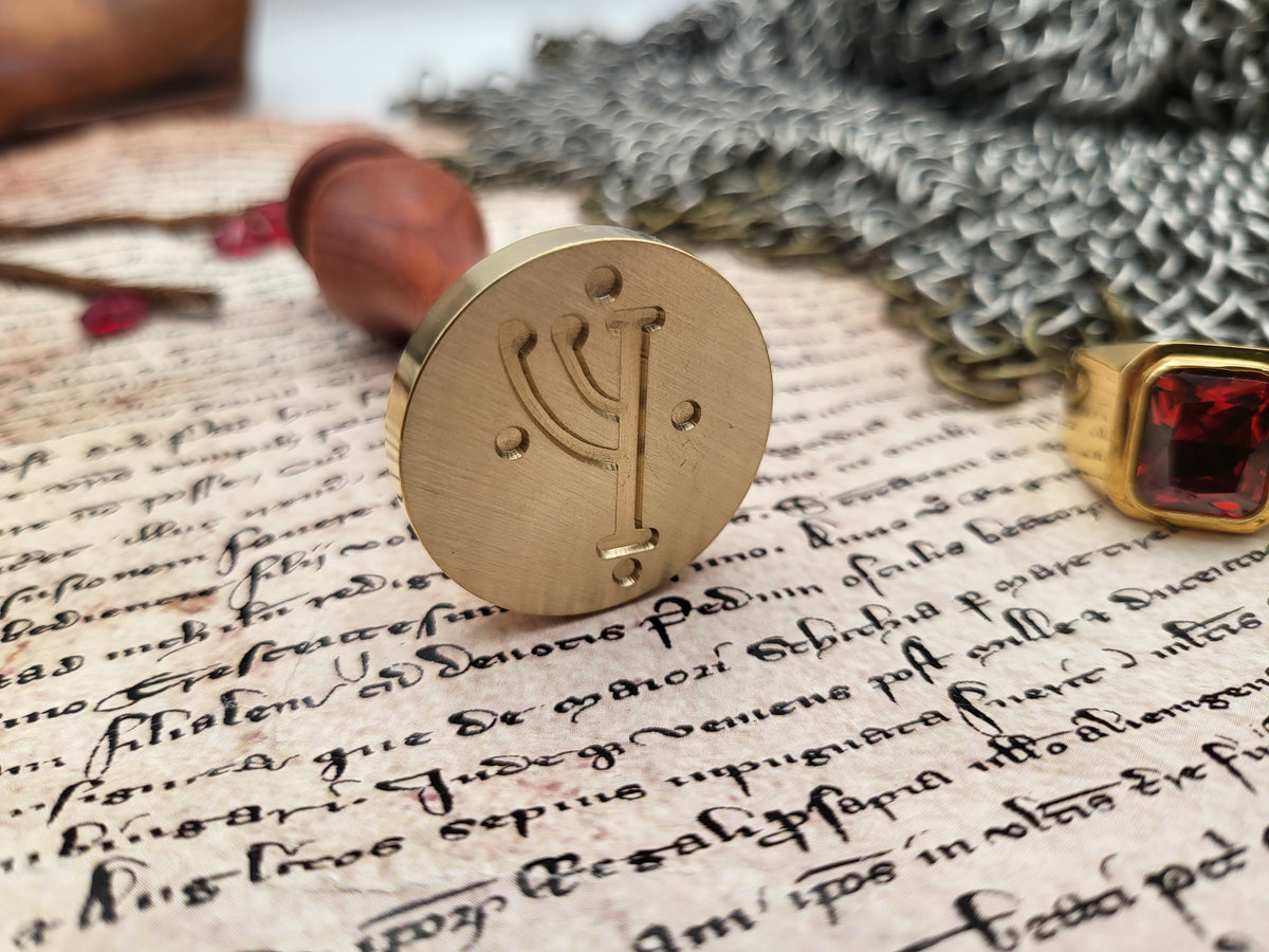 Gandalf rune brass wax seal stamp with a finished wax impression.