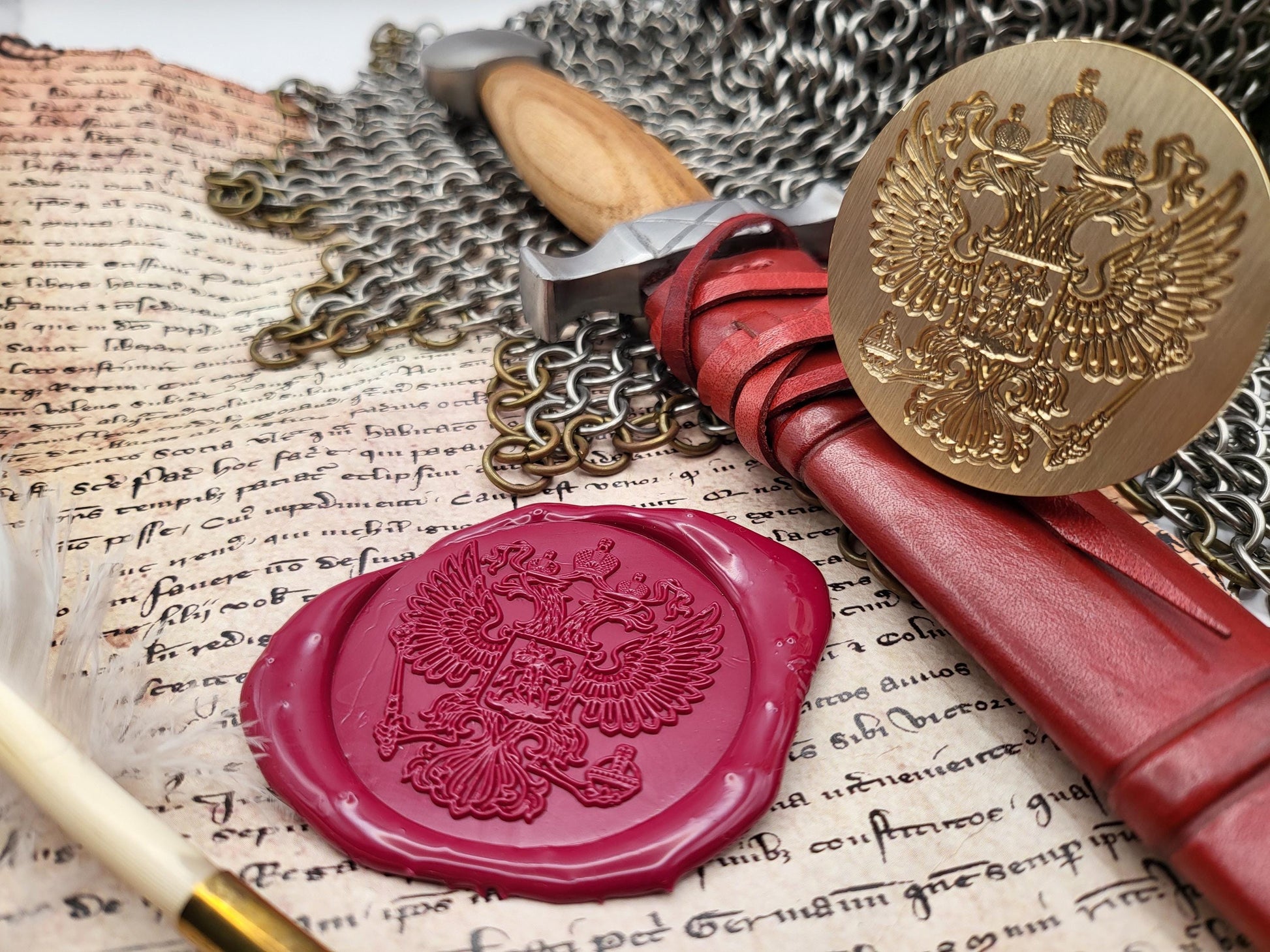 Imperial Russian Coat of Arms Wax Seal – Double-Headed Eagle with Saint George
