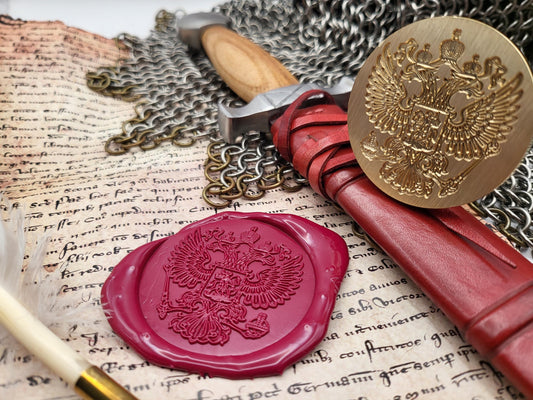 Imperial Russian Coat of Arms Wax Seal – Double-Headed Eagle with Saint George