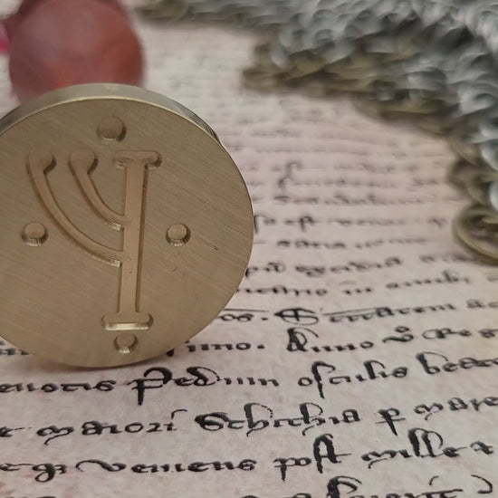 Gandalf rune brass wax seal stamp with wooden handle, ready for sealing wax.